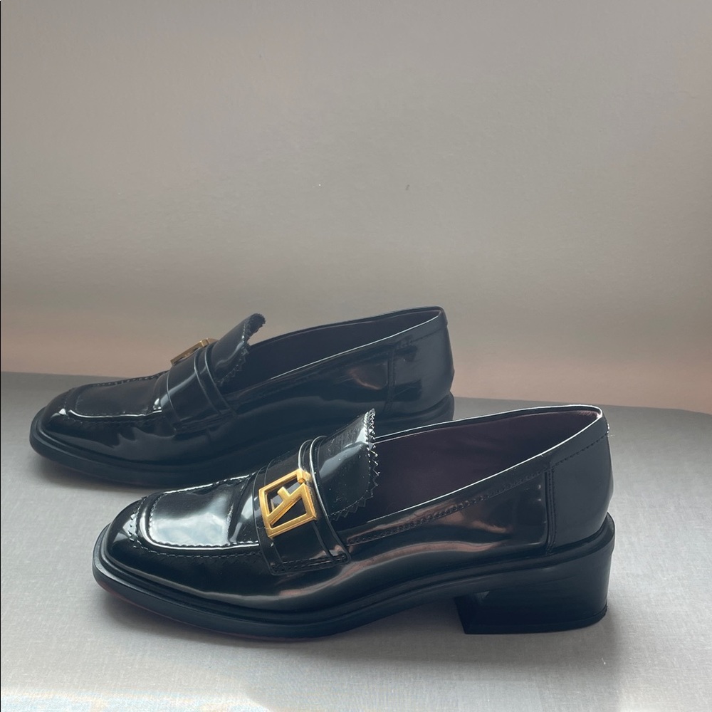 Franco Sarto Gloria Black Loafers with Gold Accent Size 7.5 - Picture 3 of 13